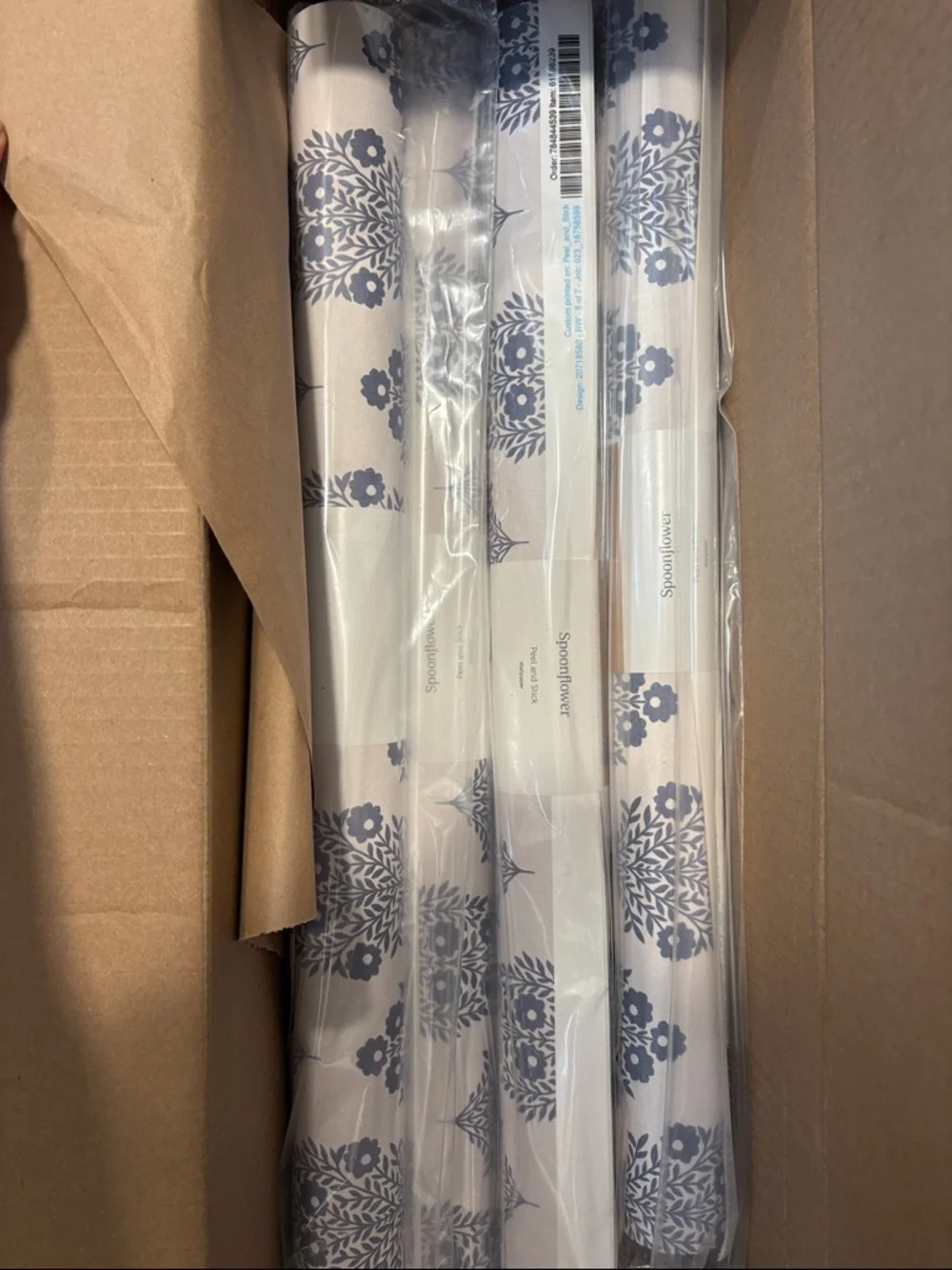 Peel & Stick Wallpaper in Blue Grey & Linen Heritage Floral 2x9 Panels